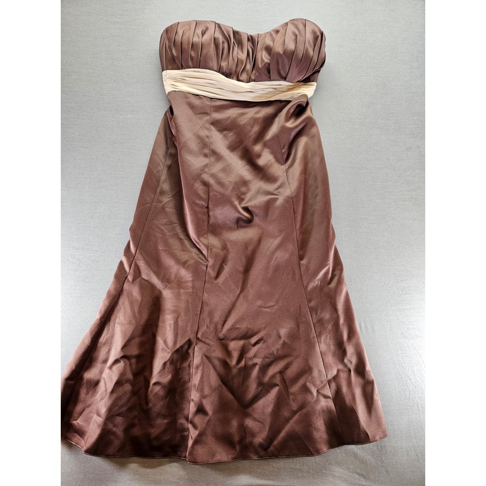B2 Jasmine Chocolate Brown Satin Strapless Formal/Bridesmaid Dress Size 12